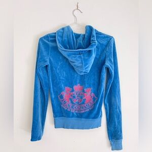 Juicy Couture Blue Velour Hoodie with Pink Logo
